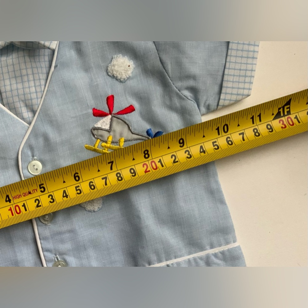 Vintage Blue Baby Outfit with Embroidered Details - Picture 5 of 7